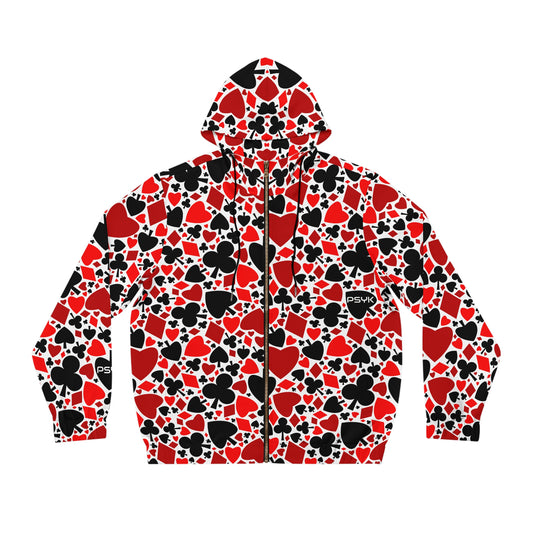 Play Card Pattern Unisex Full-Zip Hoodie